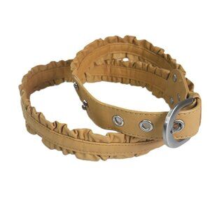 Coldwater Creek Leather Mustard Yellow Ruffle Belt XL Boho Festival Coquette